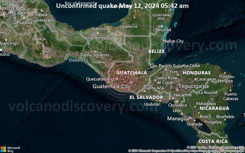 Unbestätigtes Erdbeben oder erdbebenähnliches Ereignis: 11 km nördlich von Chichicastenango, Quiché, Guatemala, vor 1 Minute