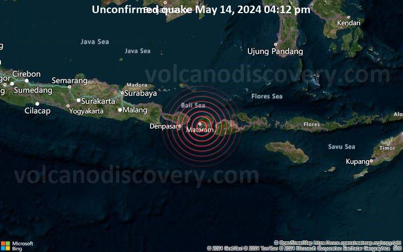 Unbestätigtes Erdbeben oder erdbebenähnliches Ereignis: 11 km südöstlich von Mataram, Lombok, West Nusa Tenggara, Indonesien, vor 2 Minuten