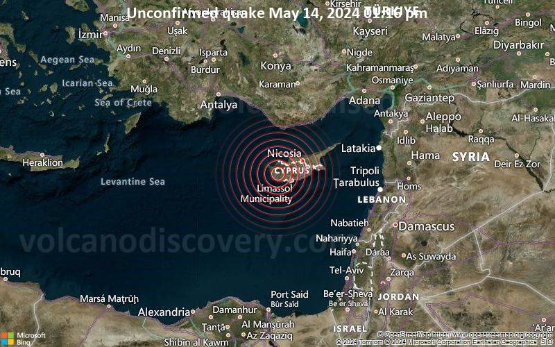 Unbestätigtes Erdbeben oder erdbebenähnliches Ereignis: Near Paphos, Pafos, Cyprus, vor 5 Minuten