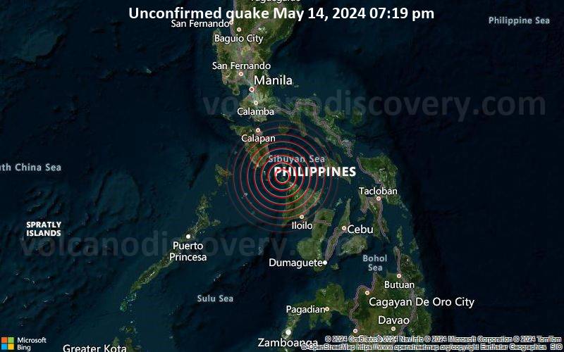 Unbestätigtes Erdbeben oder erdbebenähnliches Ereignis: 31 km nordwestlich von Pandan, Antique, Western Visayas, Philippinen, vor 5 Minuten