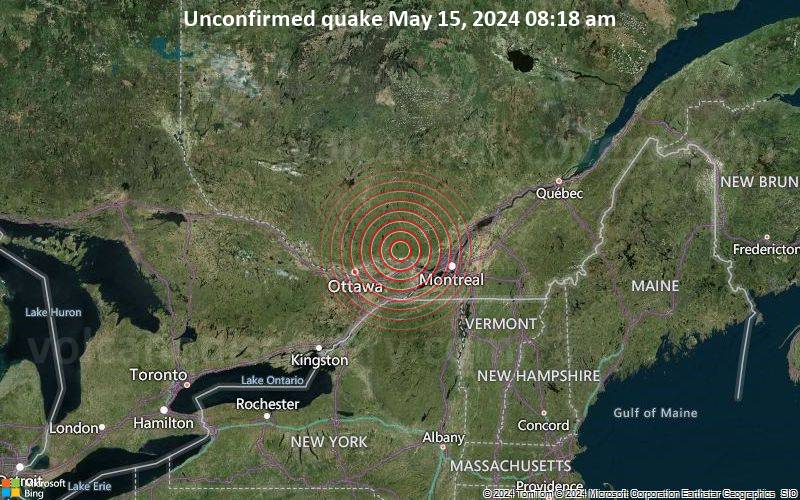 Unconfirmed quake or seismic-like event reported: 54 km west of Saint-Jerome, Laurentides, Quebec, Canada, 7 minutes ago