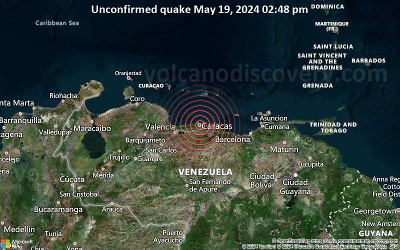 Unconfirmed earthquake or seismic-like event: 5 km northwest of Caracas, Capital, Venezuela, 13 minutes ago