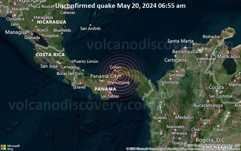 Unconfirmed quake or seismic-like event reported: 0.9 km southwest of Panama, Panama, 3 minutes ago
