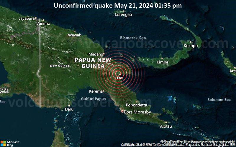 Unbestätigtes Erdbeben oder erdbebenähnliches Ereignis: Near Lae, Morobe, Papua New Guinea, vor 7 Minuten