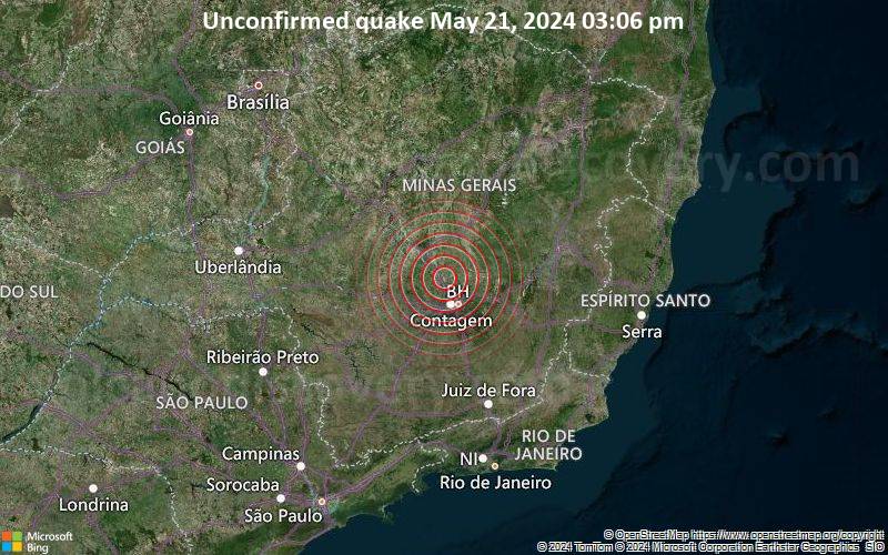 Unbestätigtes Erdbeben oder erdbebenähnliches Ereignis: 6.8 km nördlich von Sete Lagoas, Sete Lagoas, Minas Gerais, Brasilien, vor 4 Minuten