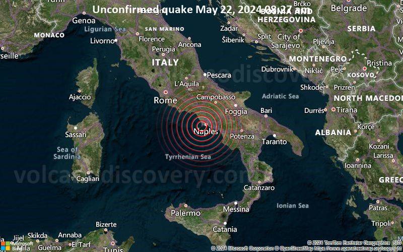 Unbestätigtes Erdbeben oder erdbebenähnliches Ereignis: 19 km westlich von Napoli, Neapel, Kampanien, Italien, vor 11 Minuten