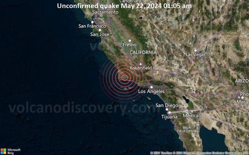 Unbestätigtes Erdbeben oder erdbebenähnliches Ereignis: 26 km östlich von Lompoc, Santa Barbara County, Kalifornien, USA, vor 4 Minuten