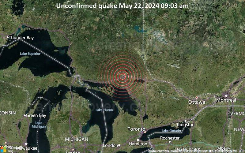 Unbestätigtes Erdbeben oder erdbebenähnliches Ereignis: Greater Sudbury, 1.6 km südwestlich von Sudbury, Ontario, Kanada, vor 14 Minuten