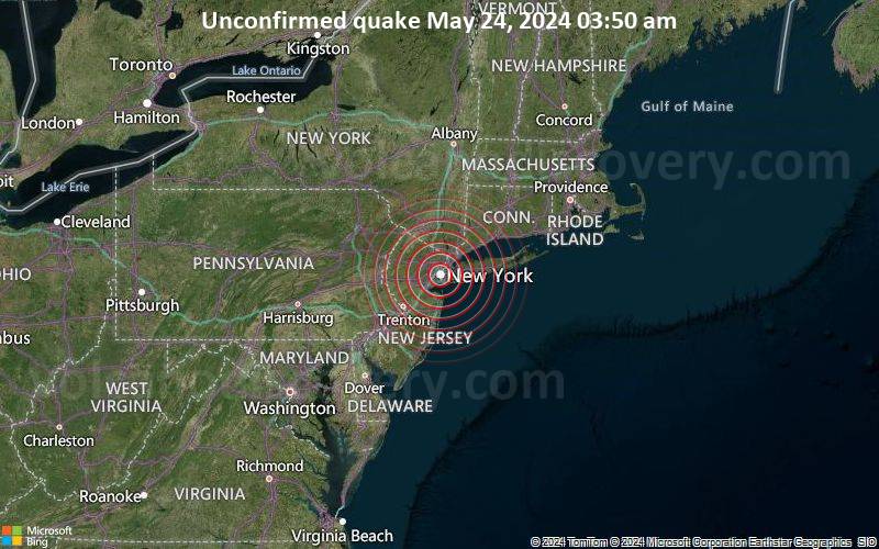 Unbestätigtes Erdbeben oder erdbebenähnliches Ereignis: Near New York City, New York, USA, vor 4 Minuten