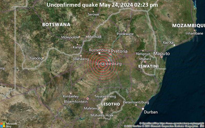 Unbestätigtes Erdbeben oder erdbebenähnliches Ereignis: Near Carletonville, Gauteng, South Africa, vor 1 Minute