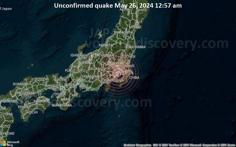 Unbestätigtes Erdbeben oder erdbebenähnliches Ereignis: 5.1 km nördlich von Tokio, Tokyo, Japan, vor 2 Minuten