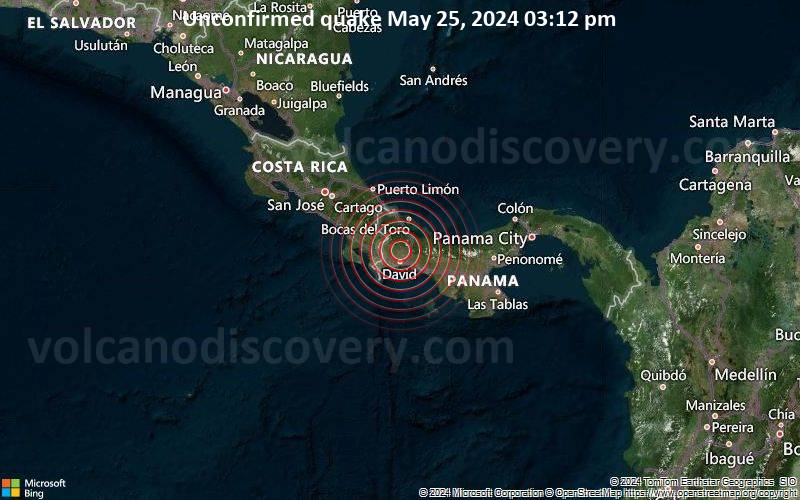 Unbestätigtes Erdbeben oder erdbebenähnliches Ereignis: 29 km nördlich von David, Chiriqui, Panama, vor 3 Minuten