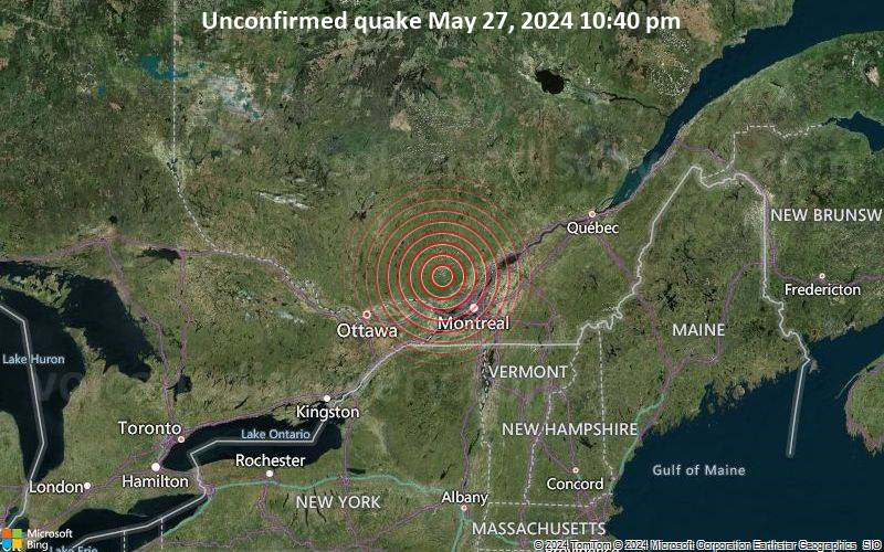 Unconfirmed quake or seismic-like event reported: 26 km northwest of Saint-Jerome, Laurentides, Quebec, Canada, 7 minutes ago