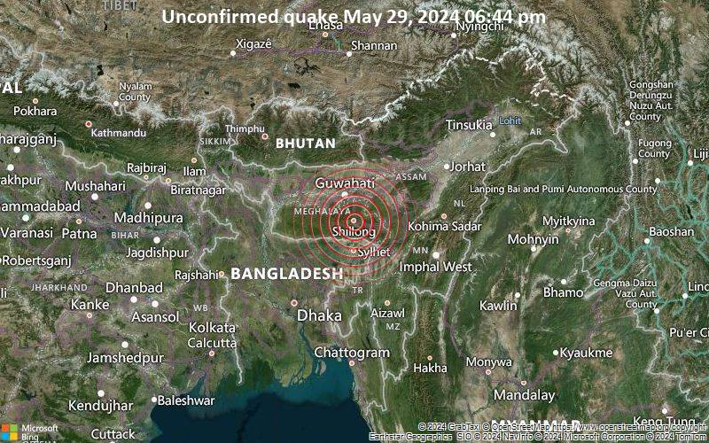 Unbestätigtes Erdbeben oder erdbebenähnliches Ereignis: 1.5 km östlich von Shillong, East Khasi Hills, Meghalaya, Indien, vor 3 Minuten