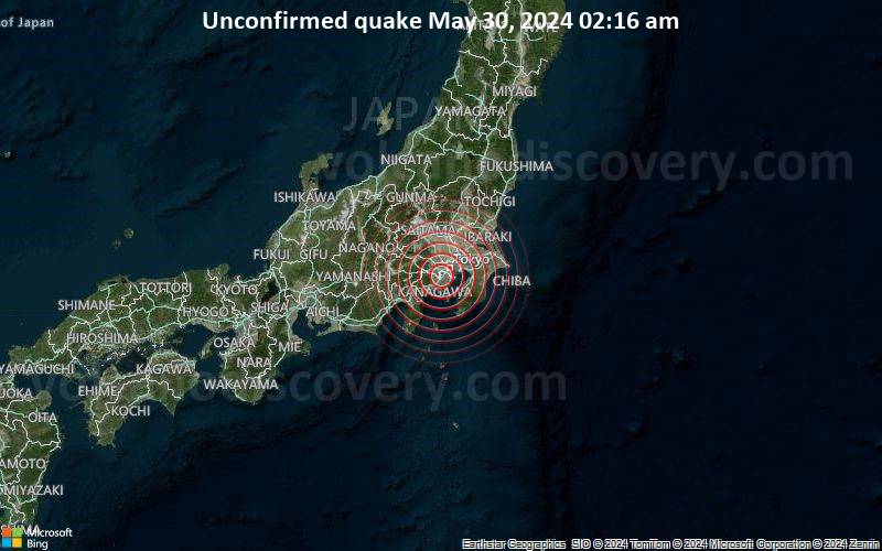 Unconfirmed quake or seismic-like event reported: 22 km southwest of Tokyo, Tokyo, Japan, 3 minutes ago
