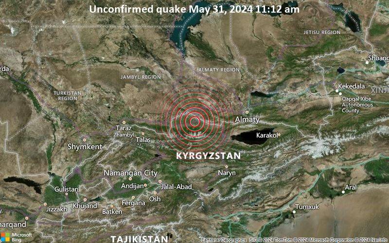 Unbestätigtes Erdbeben oder erdbebenähnliches Ereignis: 7.8 km nördlich von Bischkek, Bishkek, Kirgisistan, vor 6 Minuten