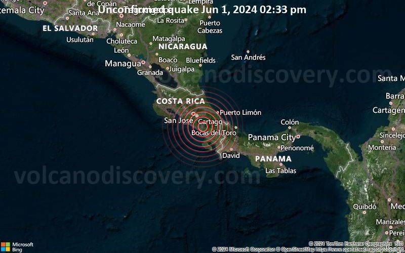 Unbestätigtes Erdbeben oder erdbebenähnliches Ereignis: Near San Isidro de El General, San José, Costa Rica, vor 6 Minuten
