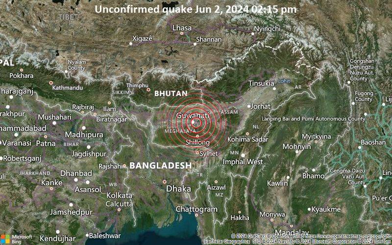 Unbestätigtes Erdbeben oder erdbebenähnliches Ereignis: 8.3 km südöstlich von Gauhati, Kamrup Metro, Assam, Indien, vor 5 Minuten