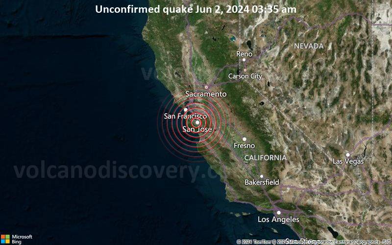 Unbestätigtes Erdbeben oder erdbebenähnliches Ereignis: Near San Jose, California, USA, vor 2 Minuten