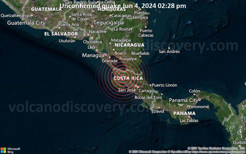 Unbestätigtes Erdbeben oder erdbebenähnliches Ereignis: 18 km nordöstlich von Canas, Guanacaste, Costa Rica, vor 4 Minuten