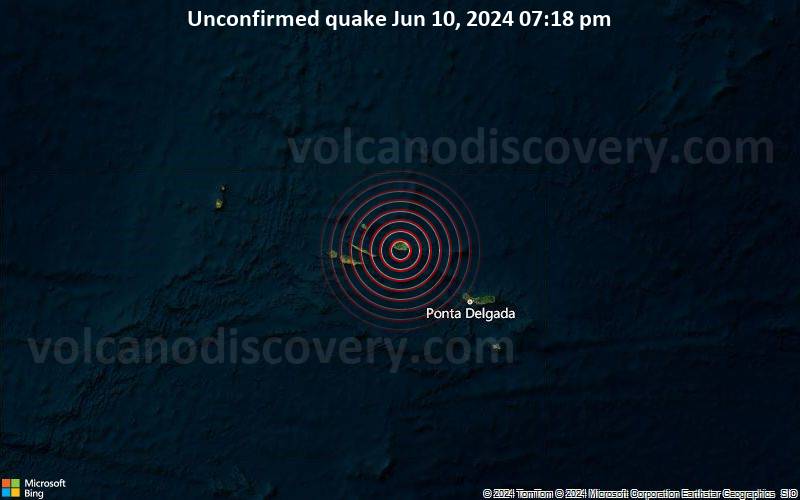 Unbestätigtes Erdbeben oder erdbebenähnliches Ereignis: 0.8 km westlich von Angra do Heroísmo, Azoren, Portugal, vor 6 Minuten