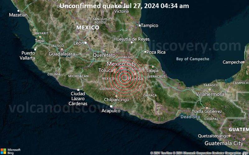 Unbestätigtes Erdbeben oder erdbebenähnliches Ereignis: 32 km östlich von Cuernavaca, Morelos, Mexiko, vor 4 Minuten
