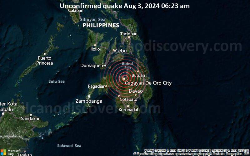 Unconfirmed quake or seismic-like event reported: 3 km south of Cagayan de Oro, Misamis Oriental, Northern Mindanao, Philippines, 4 minutes ago