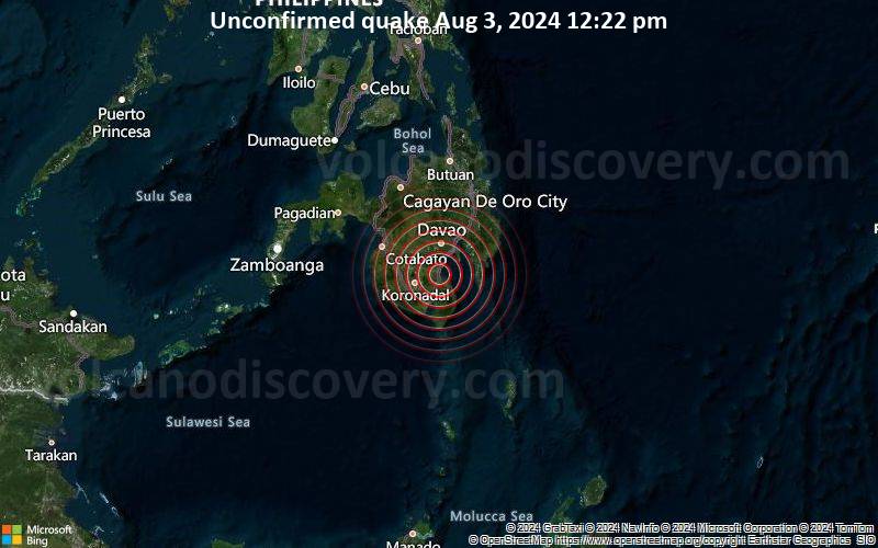 Unconfirmed quake or seismic-like event reported: 9.3 km south of Digos, Davao del Sur, Davao, Philippines, 2 minutes ago