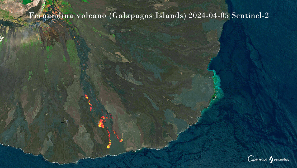 The lava flow continues to advance towards the ocean (image: Sentinel-2)