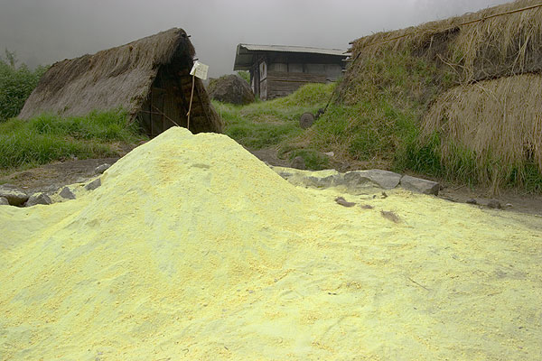 Pile of sieved sulphur in the miners' village