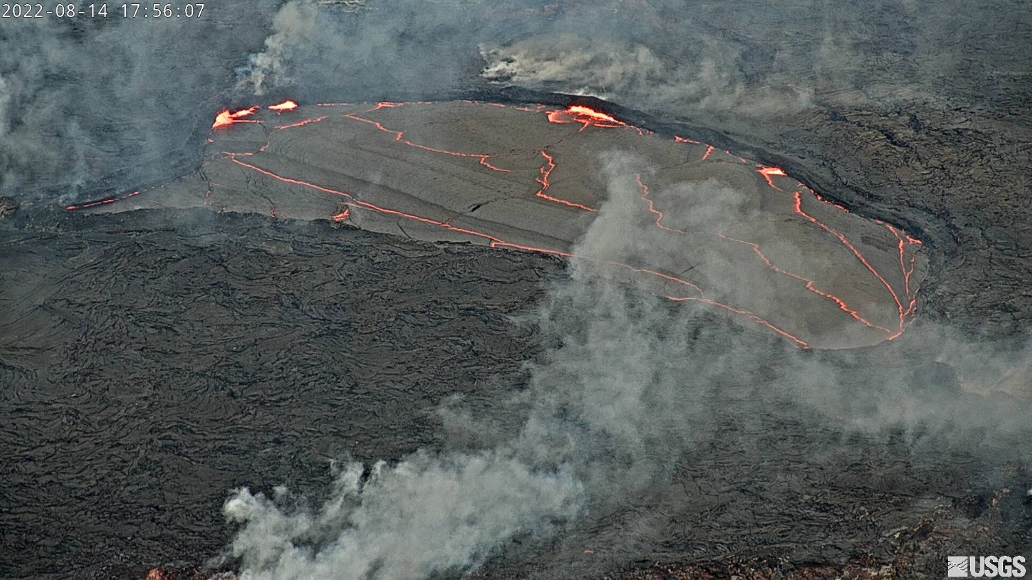 The western vent in Halemaʻumaʻu lava lake yesterday (image: HVO)