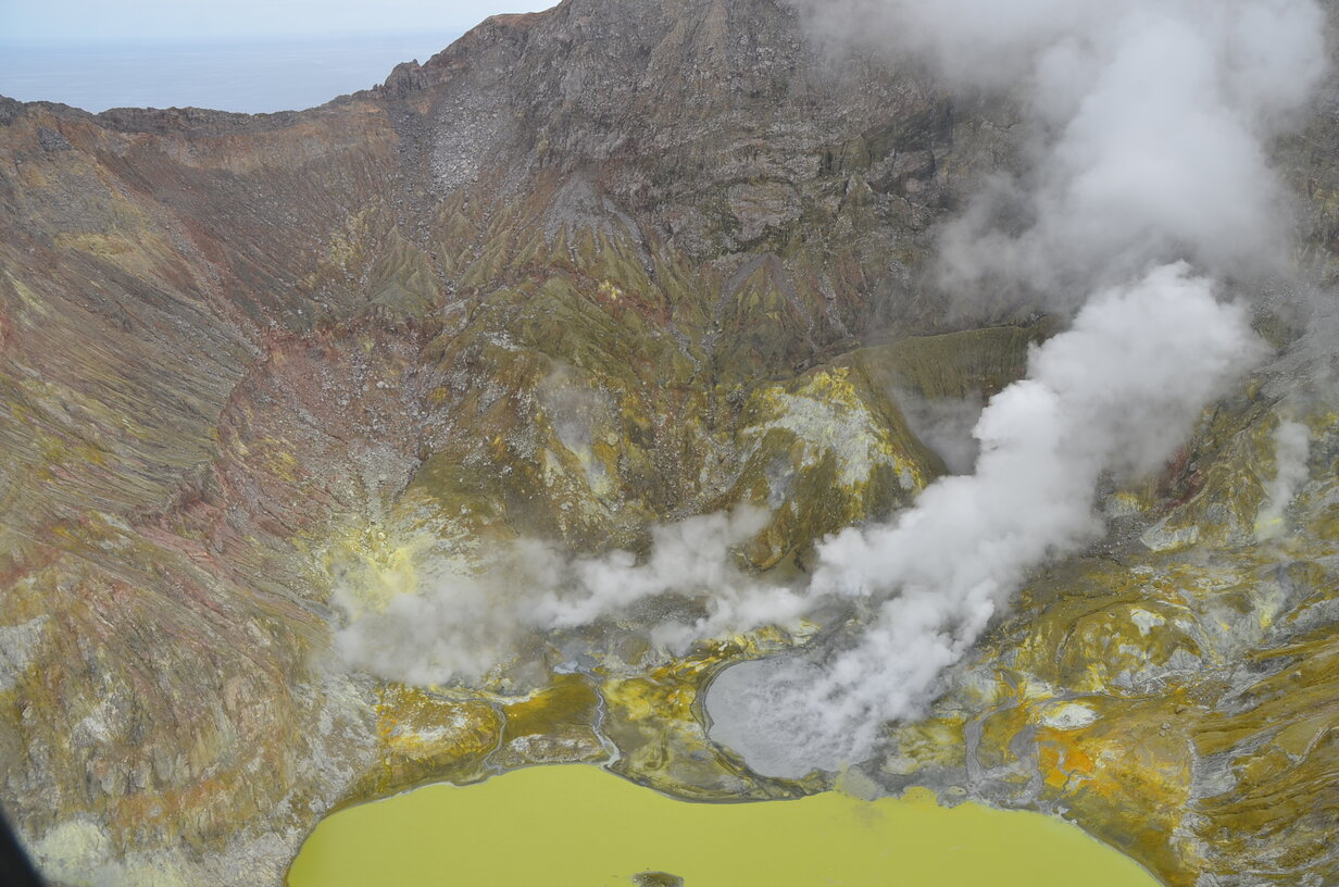 The 2019 isolated grey pond results from gas and steam fumaroles (image: GeoNet New Zealand)