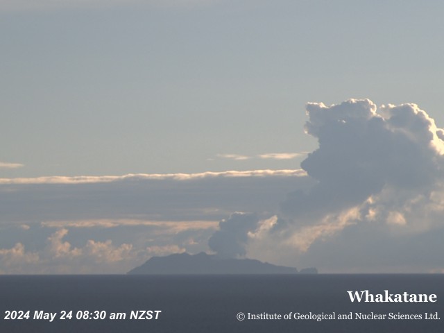 Copious gas and steam emissions from White Island volcano at about 08:30 local time this morning (image: GeoNet New Zealand)