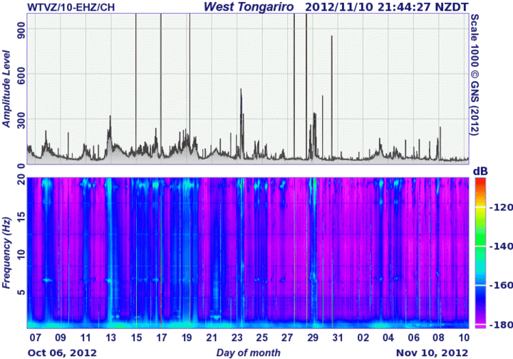 Tremor signal during the past 30 days (GeoNet)