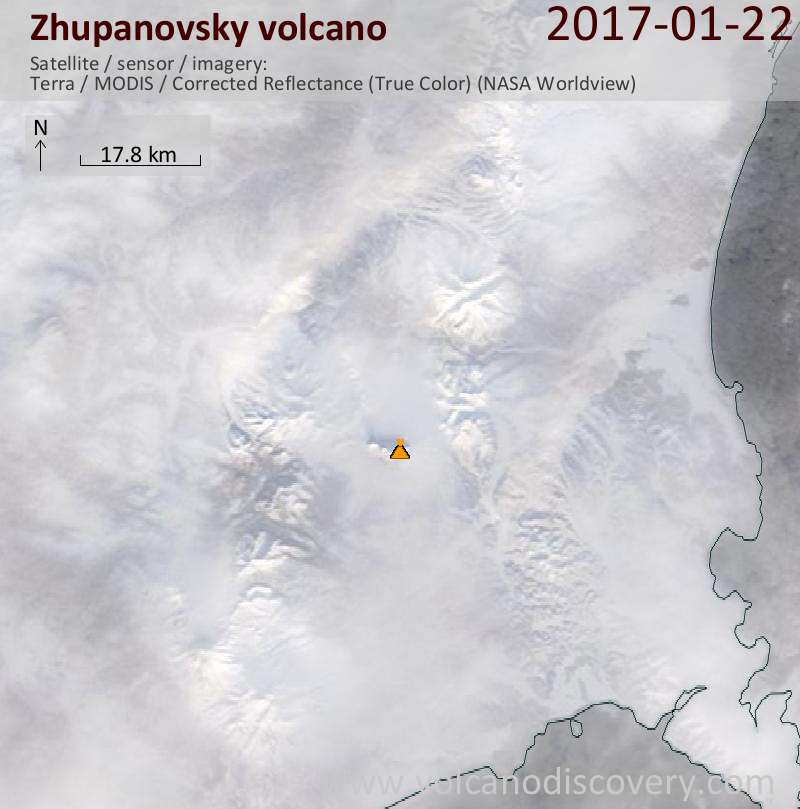 Satellite image of Zhupanovsky volcano on 22 Jan 2017