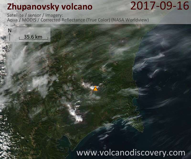 Satellite image of Zhupanovsky volcano on 16 Sep 2017