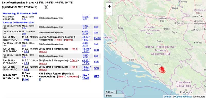 Derniers Seismes Bosnia And Herzegovina Bosnie Herzegovine Derniers 30 Jours Liste Complete Et Carte Interactive Volcanodiscovery