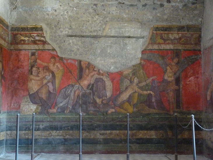 Colourful mural decoration in one of the better preserved villas