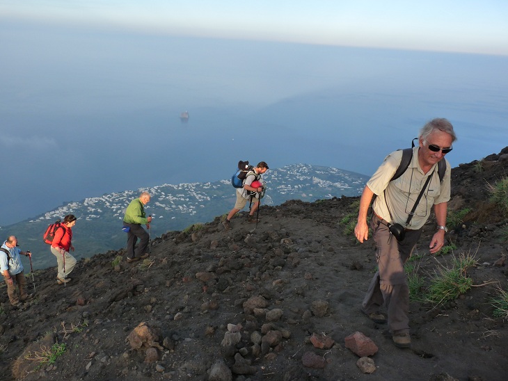 Hiking to Stromboli volcano´s summit along the old pathway besides the Sciara del Fuoco
