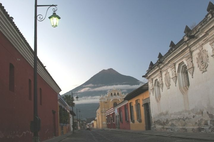 Agua volcano from a street of Antigua