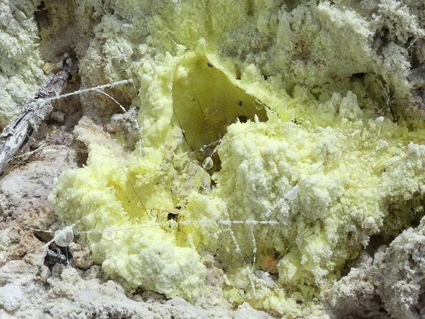 Sulphur crystals and fumaroles