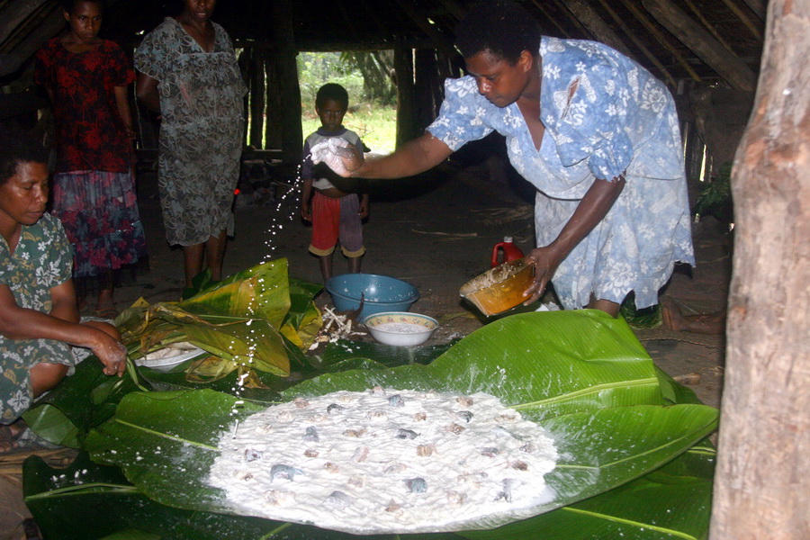 Preparation of Laplap, one of Vanuatu's signature dishes