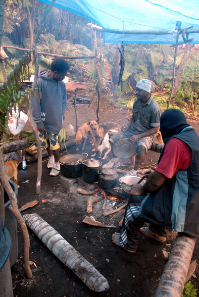 cooking at base camp in the caldera