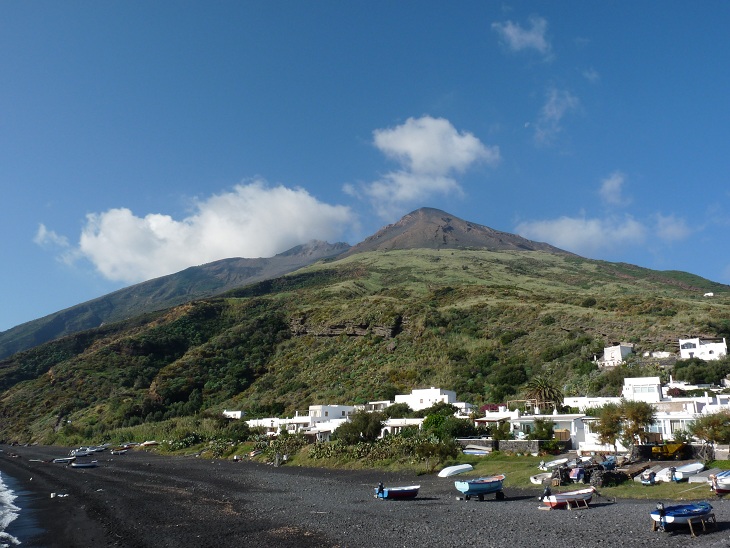 Stromboli island and the volcano´s summit seen from the port