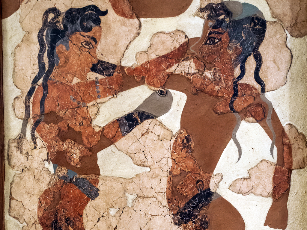 Détail de l’une des fresques mondialement connues trouvé sur les voutes d’une église de 4000 avant Jésus-Christ dans la cité de Fira.