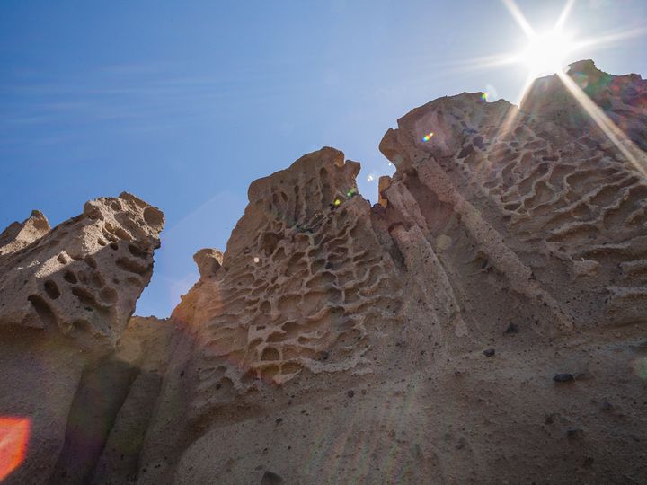 The sun over the pumice rocks of Vlyhada