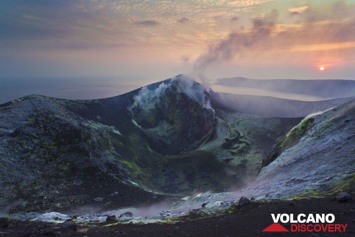 Sunrise seen from the summit crater of Anak Krakatau when the volcano was not active in July 2012