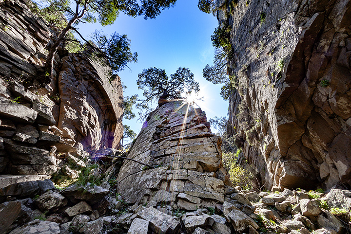 One of the huge rocks in the former crater centre