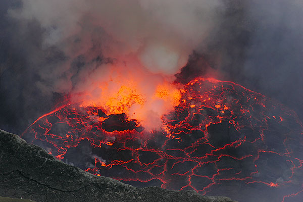 Nyiragongo's lava lake as observed during our pilot tour in January 2006