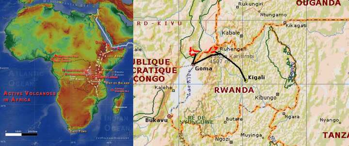 Location of Nyiragongo volcano and tour tinerary